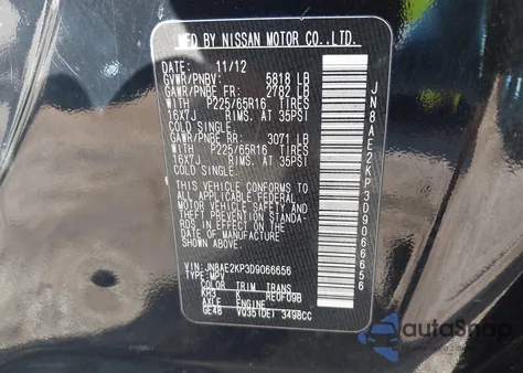 2013 Nissan Quest Sv from USA, damaged, VIN JN8AE2KP3D9066656